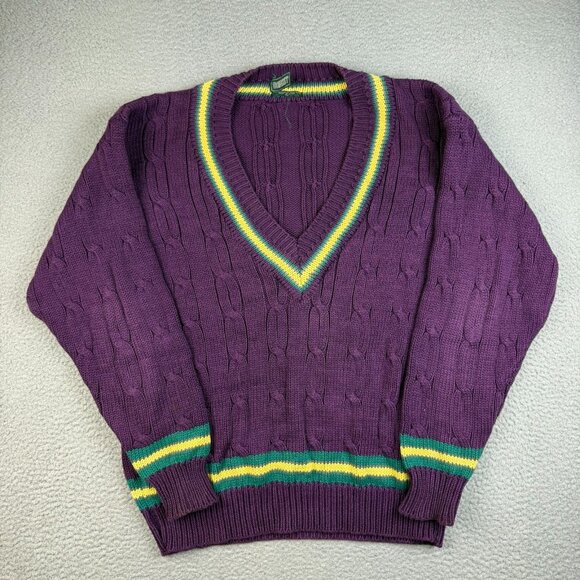 Cricket Other - VTG Wool Cable Knit Cricket Sweater Mens Extra Large Tennis V-Neck Jumper Preppy